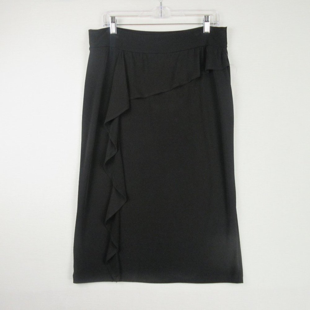 Clara SunWoo Black Pull-on Pencil Skirt Size XL Asymetrical Ruffle